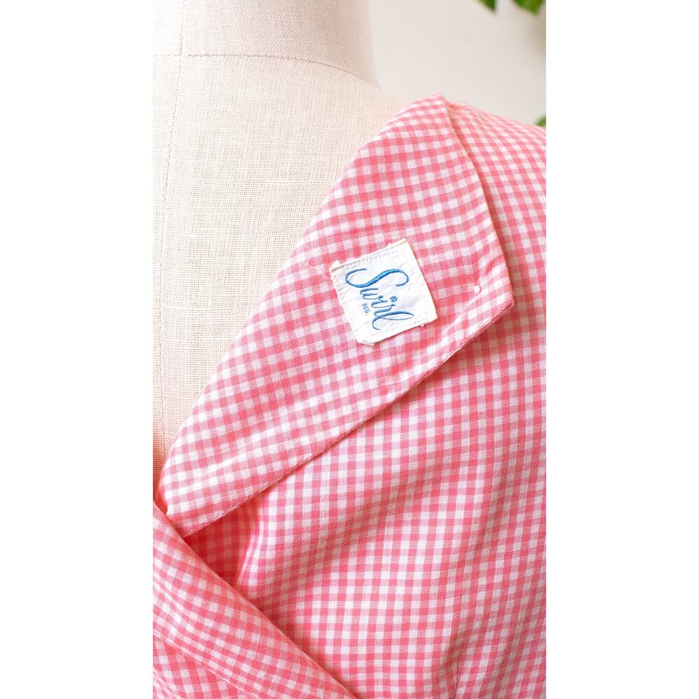 Vintage 1950s SWIRL Wrap Day Dress 50s Floral Embroidered Pink Gingham Cotton - Picture 8 of 8